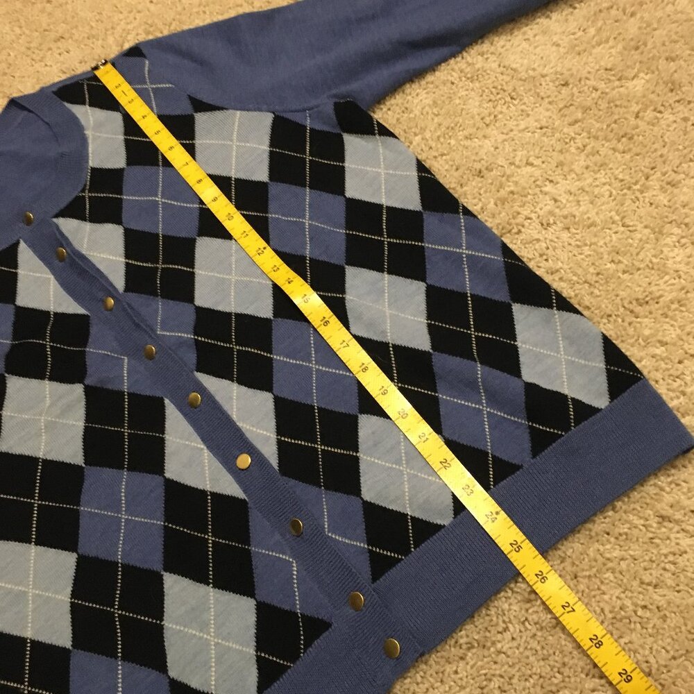 MERINO WOOL Blue Argyle Button Front Cardigan Sweater Plus Size 2X - Picture 13 of 15
